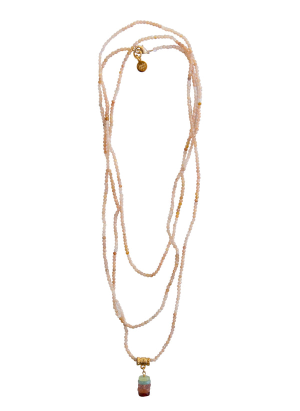 Aramis Beaded Layering Necklace in Peach Moonstone
