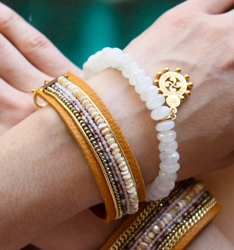 Dakota Leather Bracelet with Chocolate Moonstone