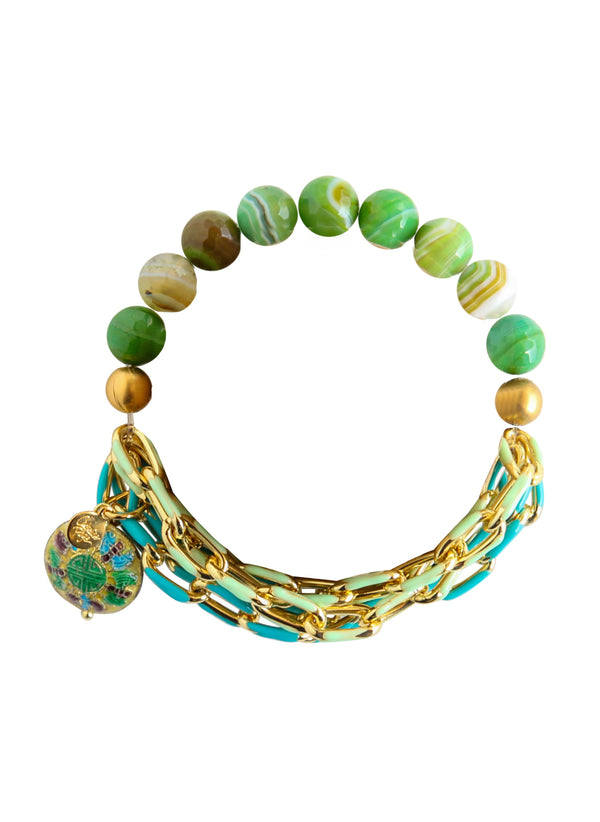 Fiji Elastic Bracelet in Green Jade