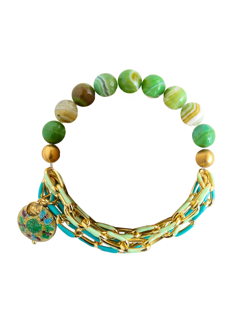 Fiji Elastic Bracelet in Green Jade