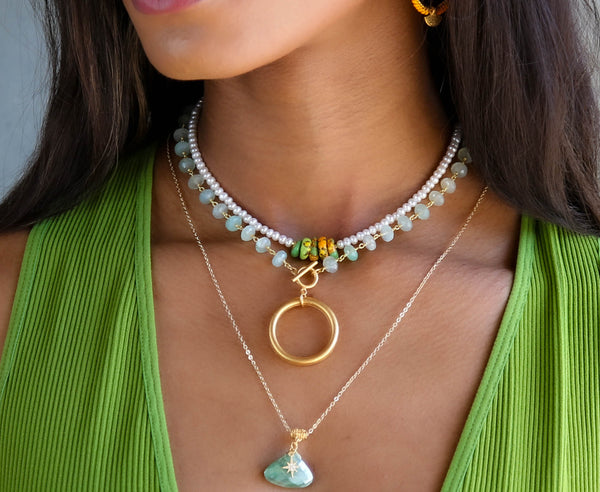 Chunky Hoop Pendant in Amazonite