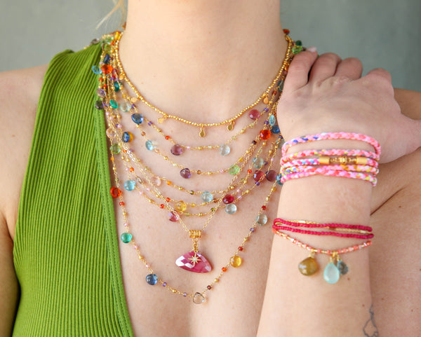 Gemstone Station Necklace in Blue Multi
