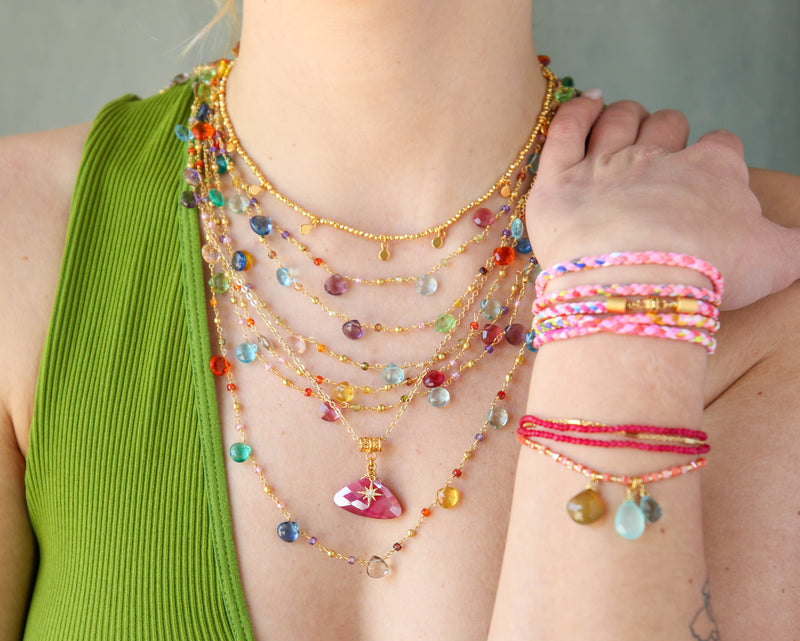 Gemstone Station Necklace in Pink Multi