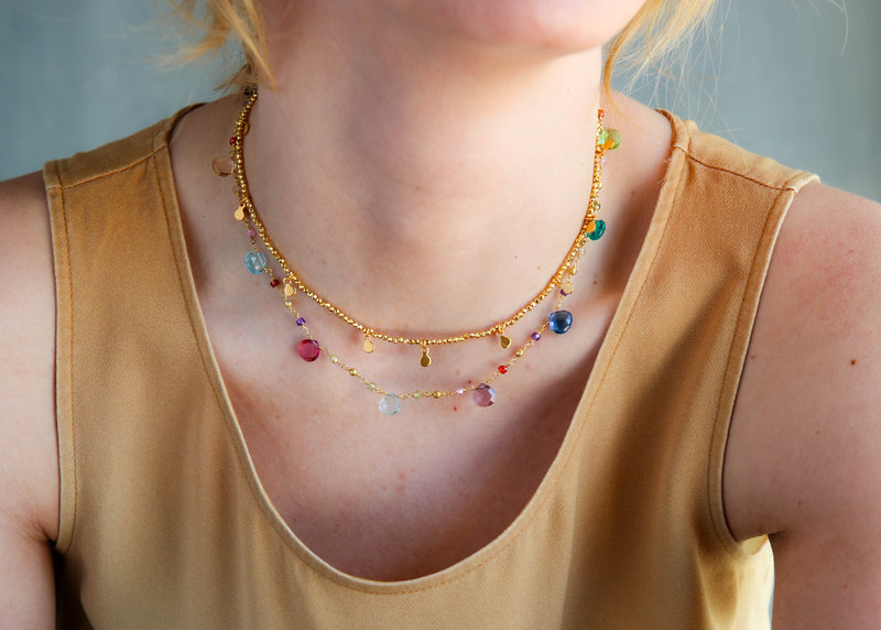 Gemstone Station Necklace in Pink Multi