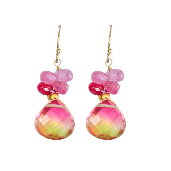 Glimmer Earrings in Pink Sapphire and Pink Lemon Bio Quartz