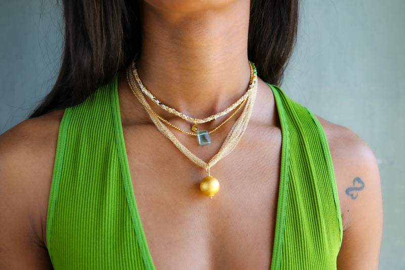 Ocean Stone Pendant Necklace in Gold Pyrite