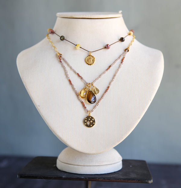 Organza Double Strand Charm Necklace in Labradorite