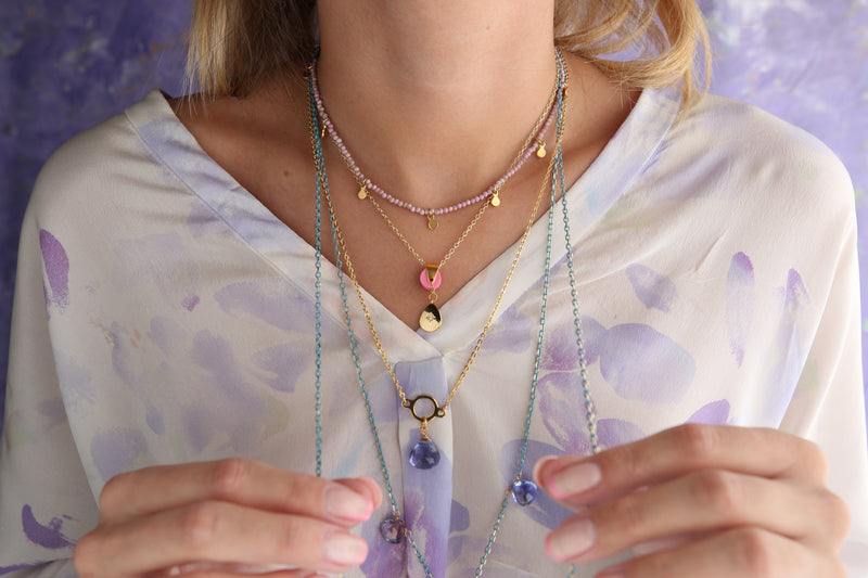 Macaroon Adjustable Pendant Necklace in Chalcedony