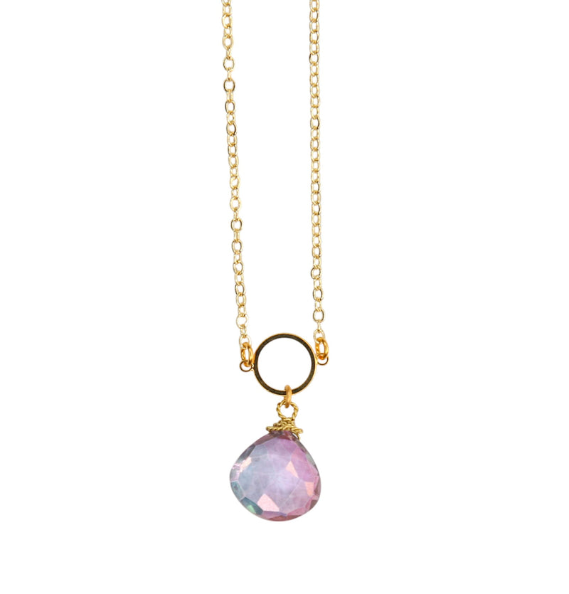 Macaroon Adjustable Pendant Necklace in Lilac Chalcedony