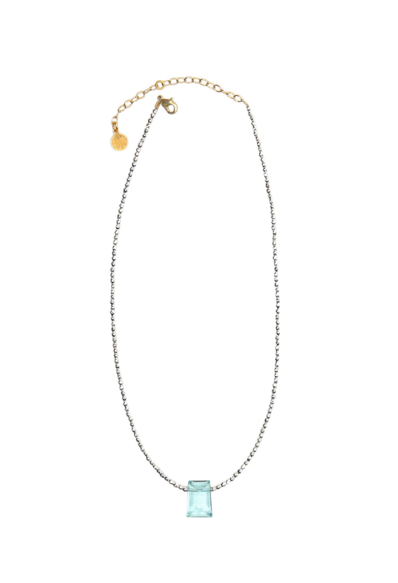 Ocean Stone Pendant Necklace in Silver Pyrite