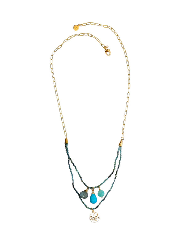 Organza Double Strand Charm Necklace in Blues