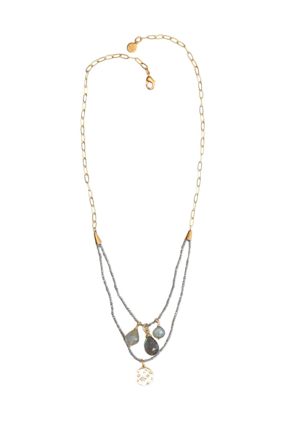 Organza Double Strand Charm Necklace in Labradorite