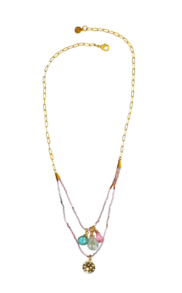 Organza Double Strand Charm Necklace in Pink Sapphire