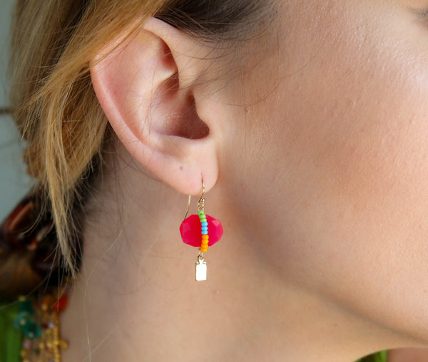 Solo Earrings in Hot Pink Chalcedony