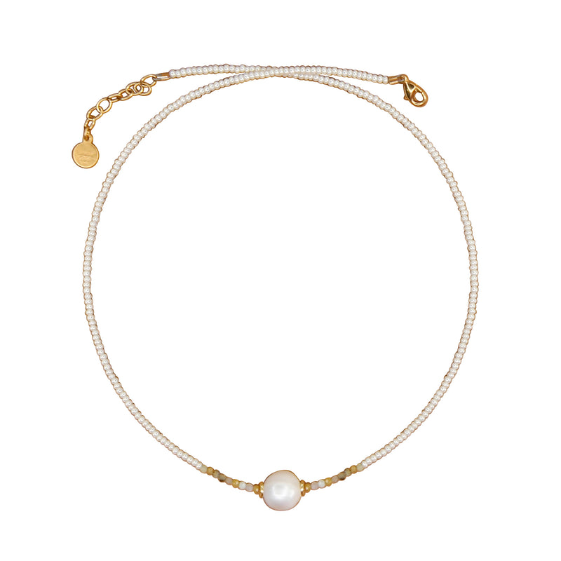 Tether Necklace in Pearl and Yellow Opal