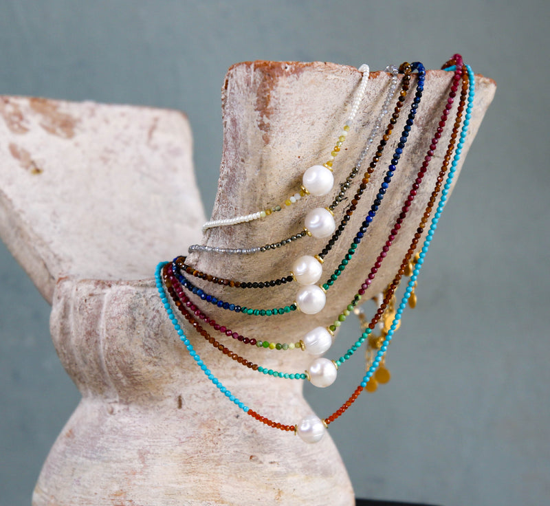 Tether Necklace in Pearl and Yellow Opal