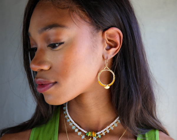 Temple Earrings in Gold Pyrite