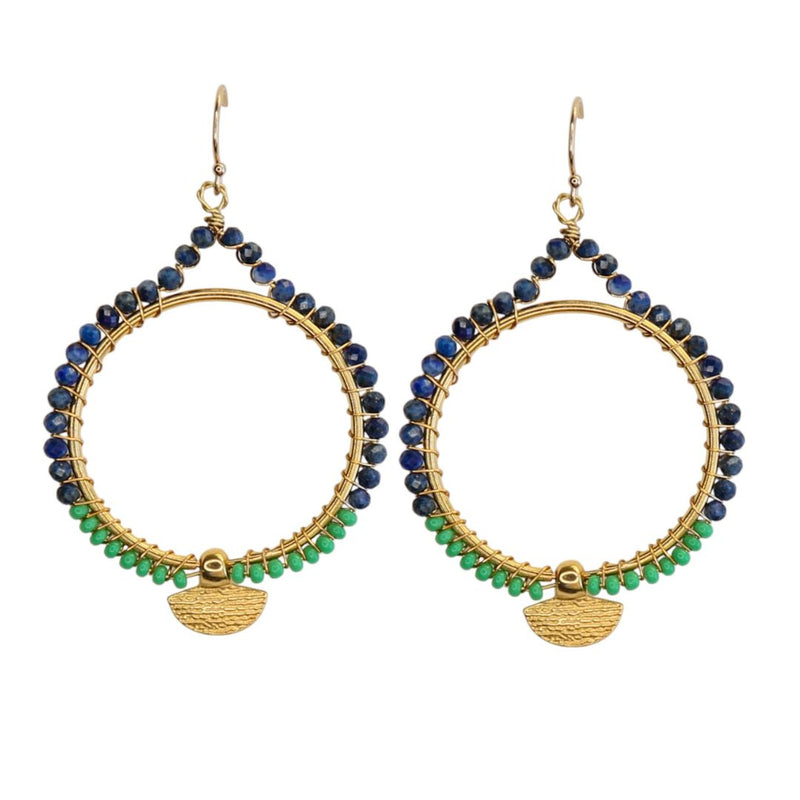 Temple Earrings in Lime and Lapis