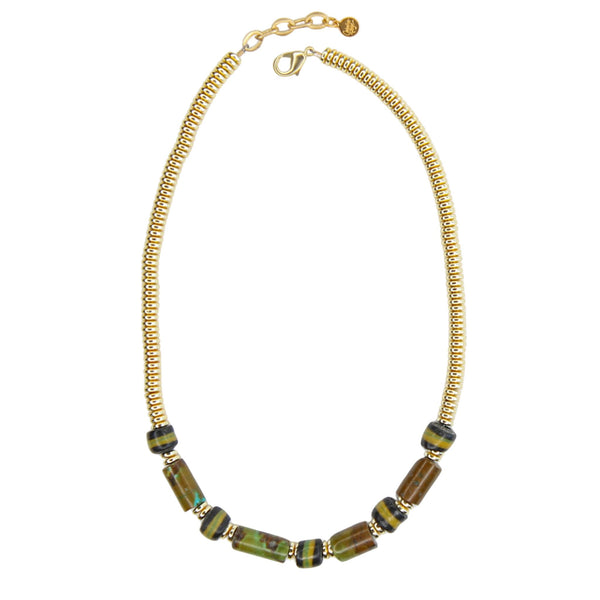 Tribe Beaded Necklace in Moss Green