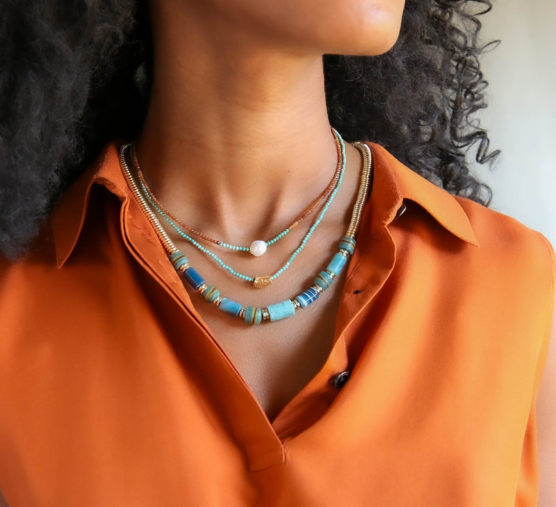 Tribe Beaded Necklace in Moss Green